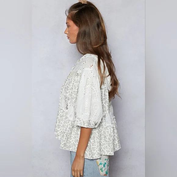 🌞#496 POL ROUND NECK BALLOON HALF SLEEVE HOODIE TOP - Picture 4 of 5